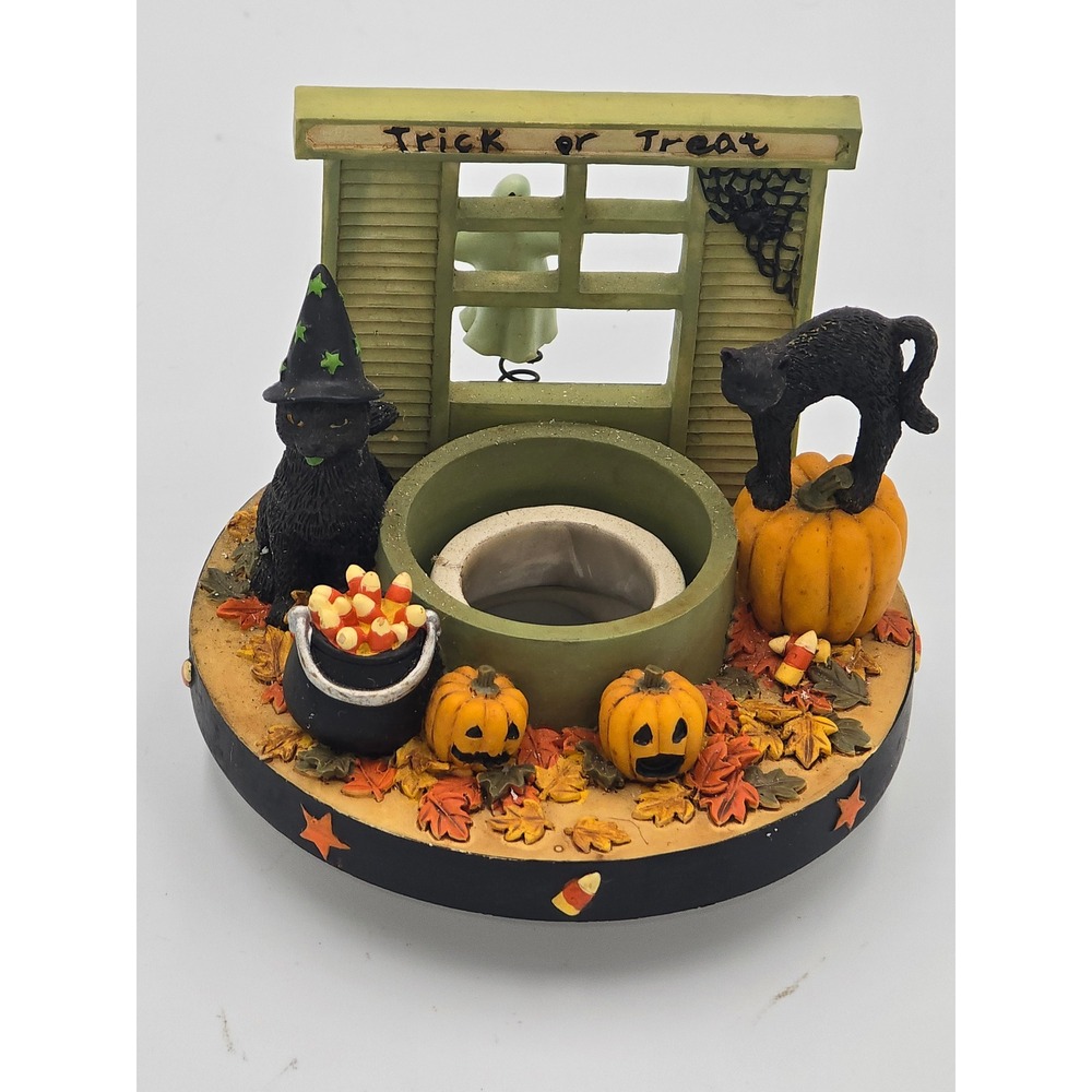 Vintage Halloween Trick or Treat Candle Capper Holder Black Cat Ghost Pumpkin